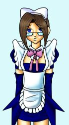 brown_hair expressionless femsub hypnogoat666 maid short_hair spiral_eyes standing standing_at_attention symbol_in_eyes