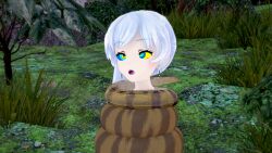 3d bikini blue_lipstick breasts cleavage coils disney femsub jungle kaa kaa_eyes koikatsu! large_breasts large_hips lipstick long_hair maledom mrkoiru open_mouth outdoors ponytail resisting rwby scars side_ponytail silver_hair snake swimsuit the_jungle_book weiss_schnee