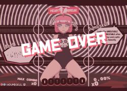    ahoge arms_behind_back bare_legs barefoot beat_(unbeatable) clothed collarbone defeated drool dumbskull emblem enemy_conversion expressionless eyebrows_visible_through_hair feet female_only femsub gameplay_mechanics heart hypnotic_music kneeling legs leotard looking_at_viewer music open_mouth pink_hair ring_background short_hair skull solo spiralwash_eyes symbol_in_eyes text tiptoes unbeatable 