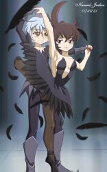 armpits ballerina black_hair boots breasts cameltoe crown dancing dress expressionless femdom goth gothification makeup malesub mytho_(princess_tutu) nanaeljustice princess_kraehe princess_tutu smile tutu white_hair