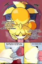  absurdres animal_crossing artifact_the_fox blonde_hair cheating clothed comic corruption deepthroat dialogue dog_girl drool eyelashes fellatio femsub fox_boy furry glowhorn isabelle_(animal_crossing) kneeling large_penis looking_at_viewer maledom netorare nintendo nude oral original paws penis pink_eyes ponytail pov pov_dom sex shortstack simple_background skirt steam tail tight_clothing 