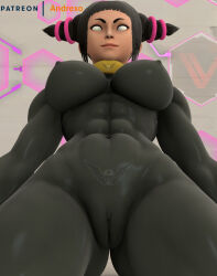 3d bodysuit breasts cameltoe capcom collar empty_eyes expressionless female_only femsub happy_trance juri_han large_breasts muscle_girl robotization source_filmmaker street_fighter supercasket twintails