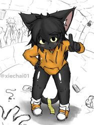  before_and_after cat_ears cat_girl dark_skin furry meo_(xiechai01) original tagme xiechai01 