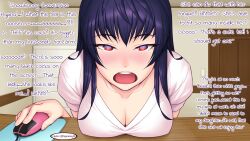  blush bubuzuke caption female_only femsub leaning_forward looking_at_viewer milf open_mouth sirdegeneracy_(captioner) tech_control text 