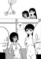  altered_common_sense azumanga_daioh blush bottomless breasts collarbone confused empty_eyes femsub greyscale hand_on_hip humiliation iwanomori kagura_(azumanga_daioh) long_hair navel nipples nude pendulum pussy sakaki short_hair standing sweat tan_lines tan_skin topless unaware white_background 