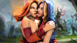  3d ahegao amateurthrowaway animated animated_gif aware blonde_hair body_control breasts cleavage clothed clothed_exposure crystal_maiden dazed dota dota_2 earrings female_only femdom femsub french_kiss glowing happy_trance incest jewelry kissing large_breasts lina_(dota_2) long_hair multiple_subs open_mouth red_eyes red_hair resisting smile source_filmmaker tongue tongue_out topless unhappy_trance valve yuri 