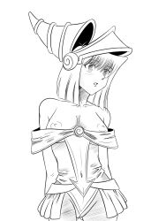 blush breasts dark_magician_girl empty_eyes expressionless female_only femsub hat hypnogoat666 large_breasts open_clothes open_mouth short_hair sketch tea_gardner yu-gi-oh!