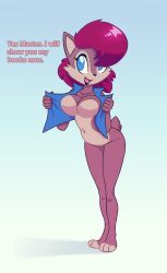  bibla499_(manipper) blue_eyes bottomless breasts chipmunk_girl female_only femsub furry happy_trance large_breasts manip non-human_feet red_hair sally_acorn sonic_the_hedgehog_(series) spiral_eyes symbol_in_eyes text western 