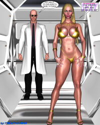  3d bald bikini blonde_hair blush bracelet breasts cleavage collarbone earrings expressionless femsub high_heels huge_breasts hypnoman jewelry long_hair looking_at_viewer necklace original pink_lipstick pov ring standing standing_at_attention tatiana_ivanova text thong white_eyes 