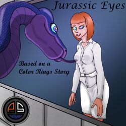 claire_dearing dazed femsub happy_trance hypnotic_eyes jurassic_world kaa_eyes maledom open_mouth ordeper_arts red_hair short_hair smile snake text