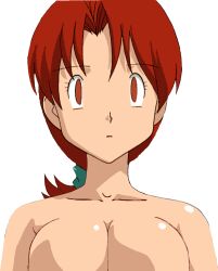  absurdres bare_shoulders bottomless breasts brown_eyes brown_hair cleavage collarbone delia_ketchum empty_eyes expressionless female_only femsub huge_breasts large_breasts long_hair manip milf nintendo nude open_mouth pokemon pokemon_3:_the_movie_-_spell_of_the_unown:_entei screenshot solo topless 