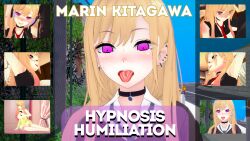  3d anoni_hypno armpits blush breasts choker clothed cover earrings english_text expressionless eye_color_change eyebrows_visible_through_hair femsub headphones humiliation jewelry koikatsu! large_breasts long_hair maledom marin_kitagawa multicolored_hair my_dress-up_darling outdoors piercing purple_eyes red_eyes ring_eyes smile text tongue tongue_out tongue_piercing 
