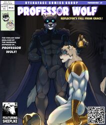  bell bodysuit boots bulge cape costume erection erection_under_clothes furry glowing glowing_eyes heavy_eyelids hyenaface hypnotic_audio kneeling lion_boy male_only maledom malesub muscle_boy open_mouth original penis professor_wolf story super_hero text trigger wolf_boy 