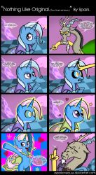 absurdres animals_only comic corruption discord femsub hooves horns horse humor hypnotic_eyes kaa_eyes long_hair magic maledom my_little_pony non-human_feet silver_hair text the_great_and_powerful_trixie zsparkonequus