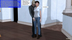 3d ass_grab black_hair blonde_hair cleavage collarbone comic erect_nipples expressionless femsub groping jack_(marvlin666) jeans maledom marvlin666 open_mouth short_hair standing standing_at_attention text the_inheritance vicky_(marvlin666) white_eyes