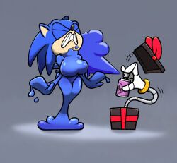 animal_ears ass_expansion breast_expansion chabble closed_eyes furry gift hedgehog_boy hypnotic_slime latex sonic_the_hedgehog sonic_the_hedgehog_(series) spray standing