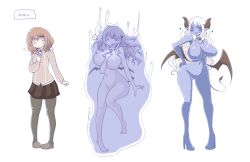  breast_expansion breasts corruption demon demon_girl fountain high_heels monster_girl pantyhose possession sketch succubus text transformation translation_request wings 