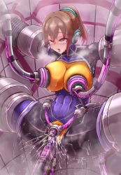 abs agent_mirai ahegao blush bodysuit breast_sucking breasts breath brown_hair cables corruption drool eye_roll female_only femsub headphones huge_breasts mirai_(agent_mirai) nnz_niku_18 ponytail purple_eyes pussy_juice restrained sex sex_machine solo spread_legs squirting static_eyes sweat tears tech_control tongue tongue_out trembling vaginal wires 