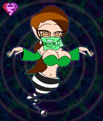  arm_warmers bare_shoulders bottle brown_hair charlotte_emily cleavage collar collarbone earrings eyebrows_visible_through_hair eyelashes femsub five_nights_at_freddy's genie happy_trance hypnoscream large_breasts long_hair looking_at_viewer midriff navel puppet_(fnaf) ring_background shiny_hair shiny_skin simple_background solo spiralwash_eyes story tied_hair veil watermark wide_hips 