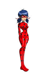 blue_hair bodysuit carlosfco female_only femsub marinette_dupain-cheng mask miraculous_ladybug simple_background solo spiral_eyes super_hero symbol_in_eyes twintails unhappy_trance