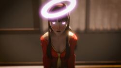  3d amateurthrowaway animated animated_gif black_hair blender blush breasts cleavage female_only femsub glowing glowing_eyes large_breasts long_hair open_mouth persona_(series) persona_4 tongue yukiko_amagi 