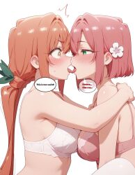  ai_art blonde_hair blush bra dialogue empty_eyes femdom femsub hakari_hanazono karane_inda kissing panties pink_hair text the_100_girlfriends_who_really,_really,_really,_really,_really_love_you twintails yuri 