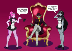 adventure_time dlobo777 empty_eyes femdom femsub grey_skin happy_trance large_breasts maid maid_headdress marceline pink_skin princess_bubblegum the_empress