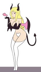 absurdres blonde_hair breast_expansion breasts cleavage corruption db-palette demon_girl female_only femsub gloves happy_trance heart large_breasts long_hair monster_girl original princess princess_caelia_(kachopper9) smile succubus transformation wings
