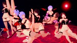  3d bat_wings black_hair blue_eyes blue_hair bottomless breasts brown_hair chains choker choking cleavage collar corset cowgirl_position crotch_tattoo cum drool femdom fishnets gloves hanging_down head_in_breasts heart_eyes kneeling koikatsu! licking light_skin lingerie lying mage_(numbersguy) magic magic_circle malesub multiple_doms multiple_girls nipples nude numbersguy panties penis pubic_hair purple_eyes pussy reverse_cowgirl sandals sensei_(numbersguy) sex sitting succubus sweat tail tattoo tears thighhighs threesome topless wings 