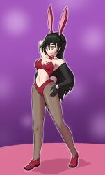  alternate_costume arms_above_head aura bandai_namco bare_shoulders black_hair breasts bunny_ears bunny_girl bunnysuit choker clothed costume empty_eyes fake_animal_ears female_only femsub gloves hand_on_hip mythkaz opera_gloves pantyhose posed posing solo standing tales_of_(series) tales_of_berseria velvet_crowe very_long_hair 