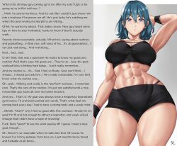  abs altered_common_sense arcedo blue_eyes bracelet byleth_eisner caption caption_only collarbone femsub fire_emblem fire_emblem_three_houses green_hair hand_on_head hypnotic_voice looking_at_viewer maledom manip monsieurchuchote_(writer) muscle_girl navel nintendo sports_bra sports_briefs sportswear text 
