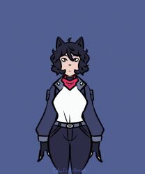  animated animated_gif belt black_hair bodysuit bouncing_breasts breasts cat_ears cat_girl drone dronification female_only femsub fingerless_gloves gloves huge_breasts inkyfluffsdraws large_breasts large_hips navel scarf short_hair thick_thighs visor 