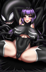 absurdres breasts cameltoe female_only large_breasts original pink_eyes purple_hair rikatsuky symbiote