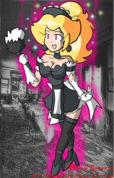  blonde_hair breasts brokenteapot feather_duster female_only femsub gloves glowing glowing_eyes happy_trance large_breasts magic maid nintendo opera_gloves princess princess_peach solo super_mario_bros. 