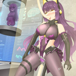 bare_shoulders blush bow breasts cat_ears cleavage crotch_tattoo cum empty_eyes eye_roll fake_animal_ears female_only femsub force_feeding garter gloves headphones jewelry leotard magical_girl miniskirt monitor mvv navel open_mouth opera_gloves original panties purple_hair sex_machine skirt solo stasis_tank statue tears tongue tongue_out vaginal yellow_eyes