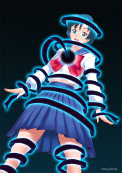  blue_hair breasts female_only gradient_background hadant large_breasts magic open_mouth sailor_mercury sailor_moon_(series) school_uniform short_hair signature simple_background skirt solo watermark 