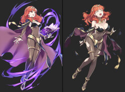 ai_art alternate_costume amadeus_(generator) book breasts cape celica_(fire_emblem) closed_eyes clothed corruption cosplay earrings empty_eyes female_only femsub fire_emblem fire_emblem_awakening fire_emblem_echoes fire_emblem_gaiden floating happy_trance high_heels levitation magic nail_polish nintendo open_mouth orange_hair princess royalty simple_background smile solo tharja torn_clothes