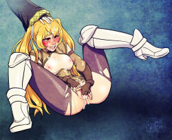  blonde_hair blush boots bottomless breasts cum cum_on_body cum_on_breasts cum_on_face drool femsub fire_emblem fire_emblem_awakening gloves hand_on_head happy_trance long_hair masturbation my_pet_tentacle_monster nintendo open_clothes opera_gloves pantyhose severa_(fire_emblem) thigh_boots thighhighs torn_clothes twintails 