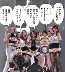  absurdres accidental_hypnosis altered_common_sense arms_above_head bare_shoulders black_eyes black_hair blonde_hair breasts brown_hair cleavage cosken_r18 dialogue erect_nipples exposed_chest femsub fishnets happy_trance huge_breasts japanese_text jean_shorts jeans large_breasts long_hair maledom milf multiple_girls multiple_subs netorare original prostitution school_uniform short_hair skirt tagme teacher text thighhighs thong translation_request unaware 