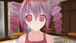 3d animated animated_eyes_only animated_gif bare_shoulders clothed drill_hair female_only femsub happy_trance helenahunter looking_at_viewer miku_hypno pink_hair smile solo spiral_eyes symbol_in_eyes teto_kasane vocaloid 
