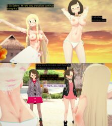 3d black_hair blonde_hair brown_hair cyanstargazer empty_eyes femdom femsub gloria_(pokemon) happy_trance large_breasts lillie_(pokemon) marnie_(pokemon) nintendo nipples pokemon selene_(pokemon) short_hair text 