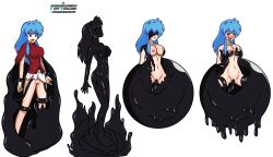 blue_eyes blue_hair breasts comic dark_matter eirika_(fire_emblem) femsub fire_emblem fire_emblem_the_sacred_stones fusion happy_trance idpet latex monster_girl nintendo pussy red_eyes rubber tentacles