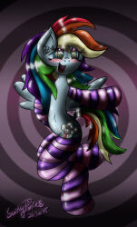 animals_only blush female_only femsub happy_trance hooves horse horse_girl hypnotic_eyes kaa_eyes latex long_hair multicolored_hair my_little_pony non-human_feet open_mouth pegasus rainbow_dash rainbow_hair socks spiral spiral_eyes swirlyponies symbol_in_eyes western wings