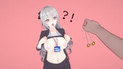  3d absurdres ahegao altered_perception artist_request breasts bronya_zaychik cleavage collarbone erect_nipples femsub grey_eyes grey_hair happy_trance heart_eyes honkai_impact_3rd huge_breasts koikatsu! large_breasts long_hair maledom navel necklace open_mouth pen_ire pendulum shirt_lift skirt symbol_in_eyes tongue_out unaware 