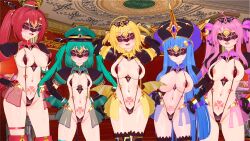  3d ahoge alternate_costume arms_behind_back blonde_hair blue_hair blush breasts cherry_(ts_mahou_shoujo_nao!) clothed_exposure corruption crotch_tattoo female_only femsub flare_(ts_mahou_shoujo_nao!) garter gloves green_hair hair_ornament happy_trance hat heart high_heels huge_breasts ignis_(ts_mahou_shoujo_nao!) koikatsu! lapis_(ts_mahou_shoujo_nao!) long_hair micro_bikini moawi1 multiple_girls multiple_subs navel open_clothes open_mouth opera_gloves original pink_hair ponytail rain_(ts_mahou_shoujo_nao!) red_hair short_hair skirt sling_bikini small_breasts tattoo thigh_boots thighhighs ts_mahou_shoujo_nao! twintails very_long_hair visor 