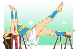 armor bare_shoulders barefoot brown_hair cape catalepsy columbia_(maggotmike) efalabrino female_only femsub happy_trance light_skin long_hair original simple_background skirt sleeping smile stage_hypnosis