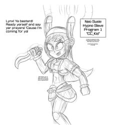 ameerashourdraws antenna belt breasts chrono_cross cleavage cosplay crossover earpiece female_only femsub gloves hairpin happy_trance identity_swap jacket jewelry kid_(chrono_cross) kirby_(series) knife legs long_hair midriff navel necklace nintendo open_mouth self_hypnosis short_skirt simple_background smile solo susie_(kirby) tank_top tech_control text weapon white_background wires