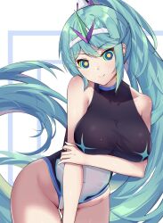  artist_request female_only femsub green_eyes green_hair kaa_eyes manip nintendo one-piece_swimsuit pneuma_(xenoblade) solo spoilers swimsuit xenoblade_chronicles xenoblade_chronicles_2 
