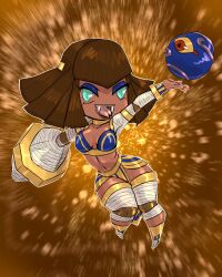  alternate_costume black_eyes breasts brown_hair capcom chibi choker cleavage corruption cosplay crossover darkstalkers egyptian eyeshadow fangs femsub forked_tongue green_eyes khaibit makeup menat midriff multicolored_eyes navel possession red_eyes short_hair slit_pupils snake street_fighter tanooki thick_thighs thighs tongue tongue_out unusual_pupils yellow_sclera 