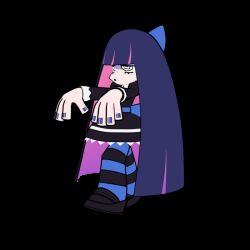 animated animated_gif black_hair dazed female_only femsub hypno_sarah long_hair multicolored_hair panty_and_stocking_with_garterbelt purple_hair ribbon skirt spiral_eyes stocking symbol_in_eyes transparent_background zombie_walk
